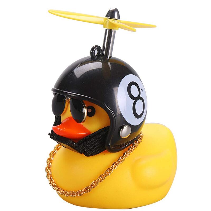 Car Rubber Duck Toy With Helmet Dashboard Decorations Ornament Yellow Duck with Propeller Necklace