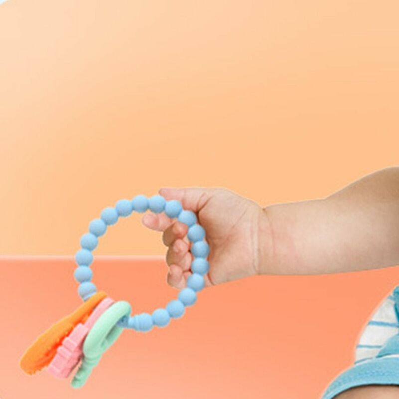 Anneau de dentition multicolore en silicone pour bébé, jouets TeWindsor de qualité alimentaire, porte-clés portable