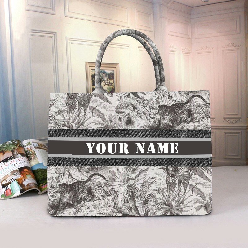 Handbag lady Personalized Fashion Printing Large Capacity Canvas Book Tote Bag With Name Women's Custom Commuter Shoulder Bag