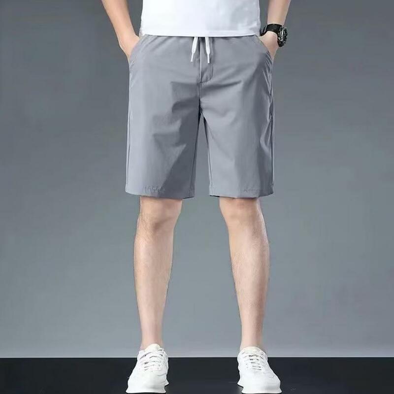 Men Waterproof Shorts Stylish Men's Elastic Waist Cargo Shorts With Pockets Comfortable Knee-length Shorts For Summer Adjustable