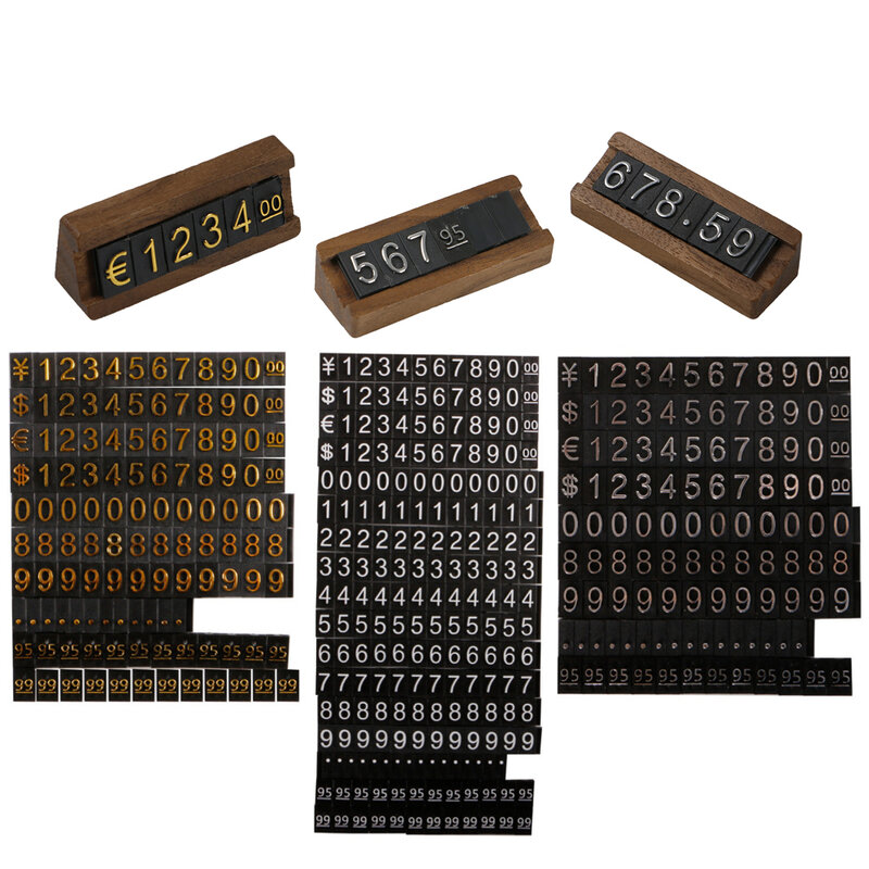 Mini cubi di prezzo In legno visualizza il numero di Tag dei prezzi dei gioielli In dollaro Rmb Yuan blocco di valuta Stick bianco nero lettera