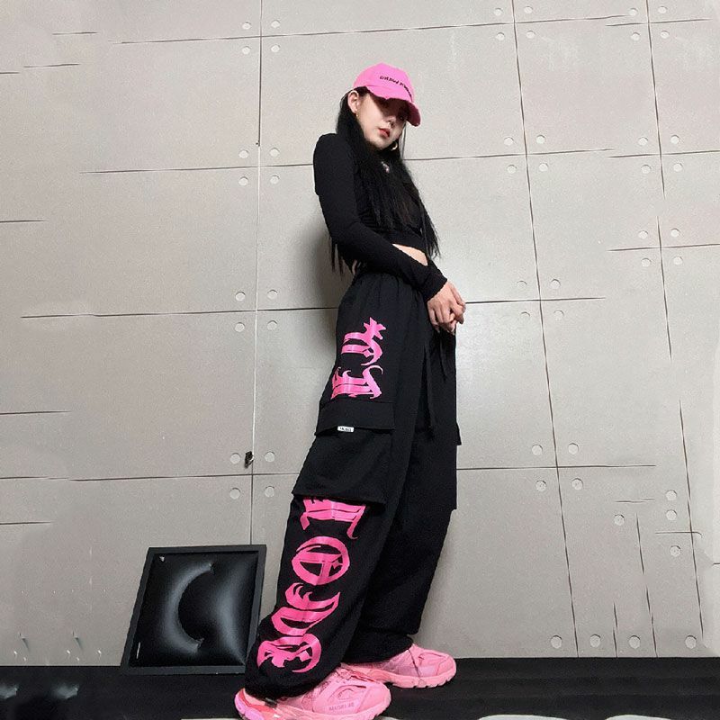 Amerykańska ulica Retro nadruk kobiety dorywczo hip-hopowe spodnie damskie Y2K moda na wszystkie mecze Casual luźna szeroka nogi kombinezony z długimi nogawkami