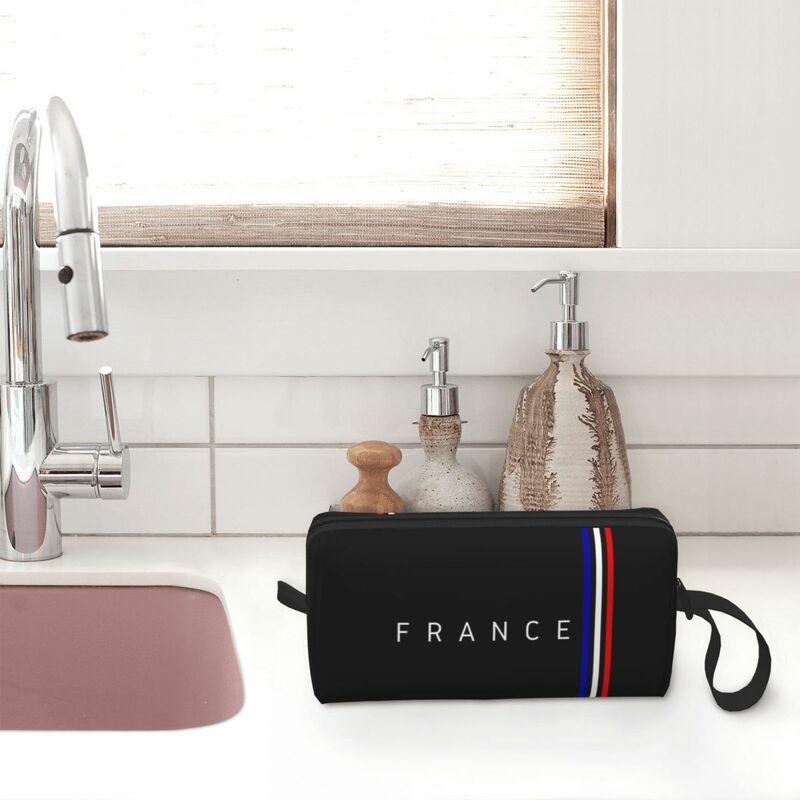 Grande capacidade bandeira francesa saco cosmético para mulheres, maquiagem patriótica caso, orgulho de França, kawaii, beleza armazenamento sacos de higiene pessoal
