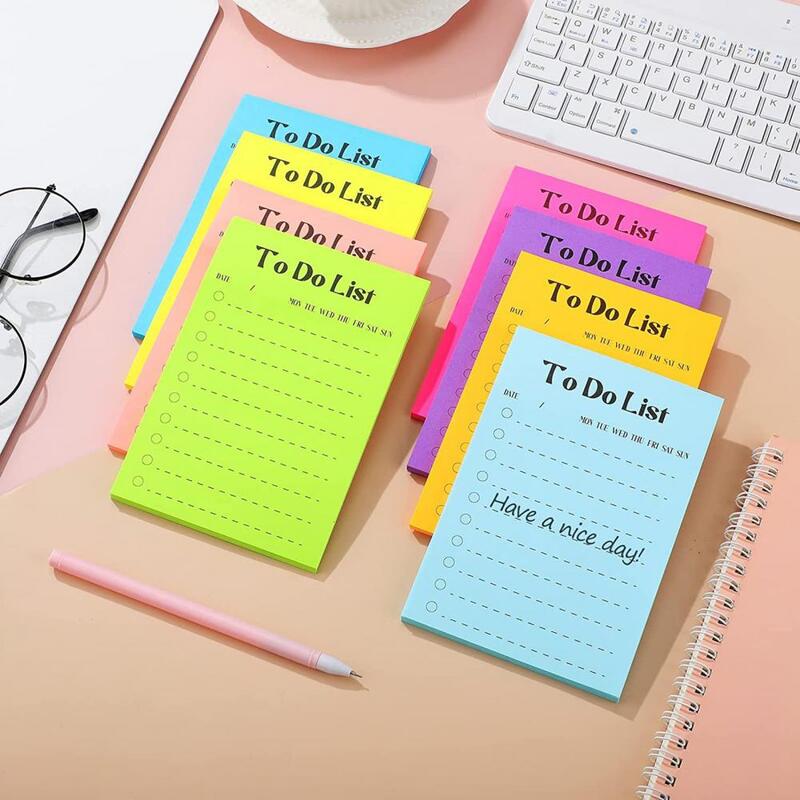 Buku catatan neon Notepad To do warna cerah Set Notepad lengket 8 buah daftar jadwal waktu kulkas Daftar Belanja barang