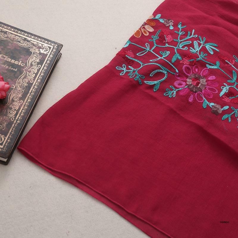 Lenço feminino bordado linho algodão floral lenço Pashmina xale