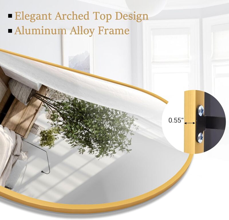 光沢のある反射鏡,壁に取り付けられたエッジとゴールドの長さ,寝室用,軽量,取り付けが簡単,71 "x 30"