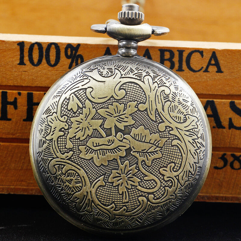 Brązowy kwarcowy zegarek kieszonkowy z wydrążonym sprzętem naszyjnik z łańcuszek wisiorek prezentami dla kobiet lub mężczyzny z na łańcuszku Fob