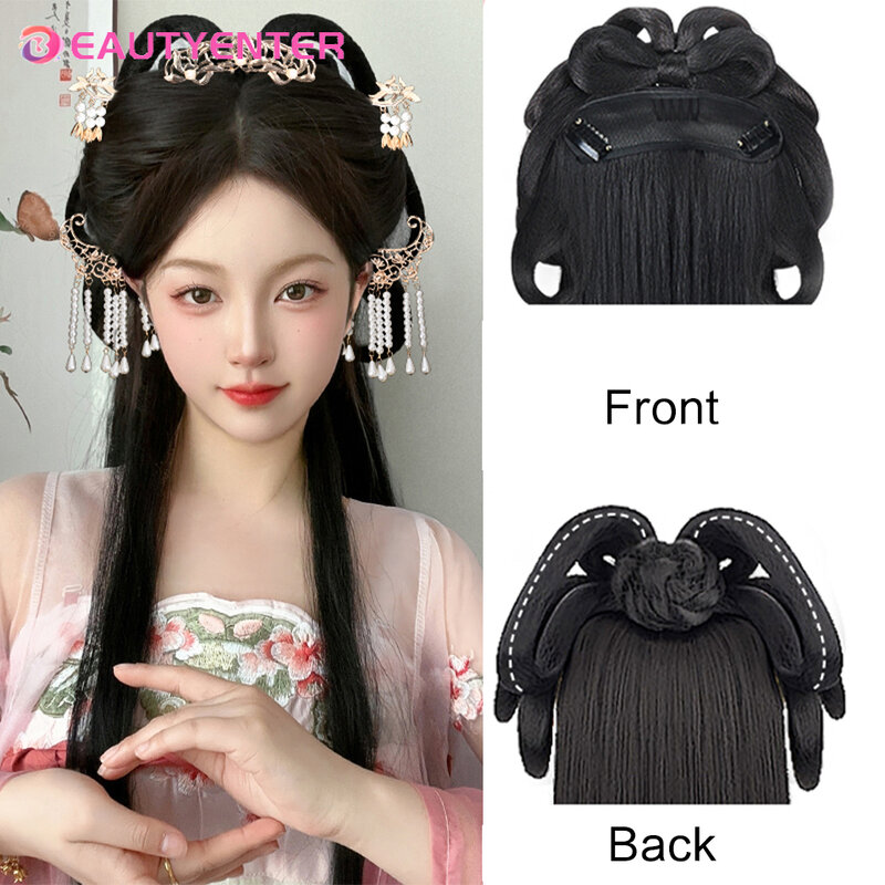 Chińskie tradycyjne Retro włosy Chignon syntetyczne czarne sztuczne włosy kok starożytna wróżka opaska do włosów księżniczka Hanfu peruka do Cosplay 5.0