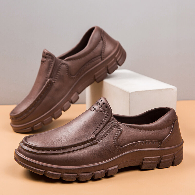 Zapatos de Chef impermeables para hombre, calzado informal de cuero, resistente al aceite, malla ligera, EVA, talla grande 39-48