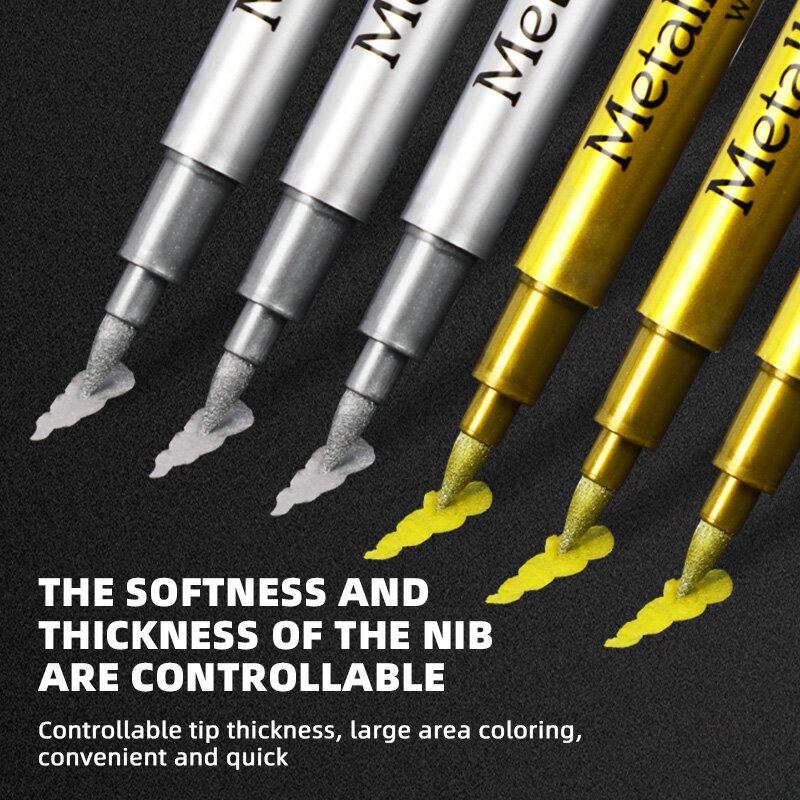 Metálico escova marcador conjunto canetas, permanente arte marcadores para artista ilustração artesanato, tecido Scrapbooking, ouro prata branco, 1 pc, 3pcs