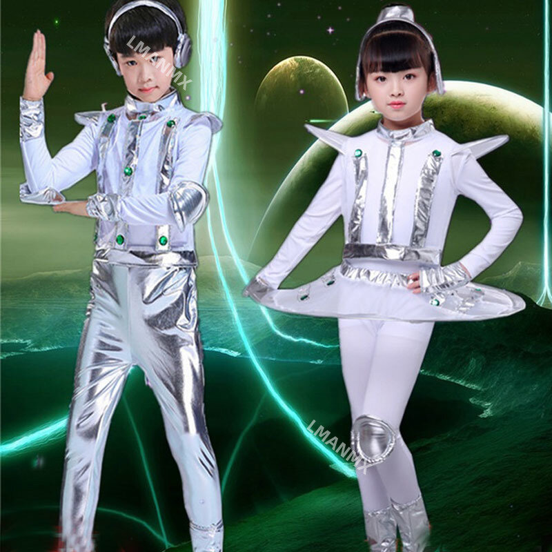 Детский костюм робота, танцевальная одежда унисекс для мальчиков и девочек, с изображением астронавта, сцены, показа времени