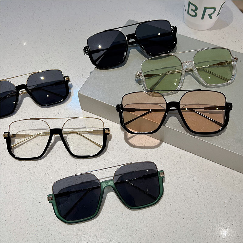 KAMMPT Vintage Oversized Sunglasses Fashion Men Women Square Shades Eyewear Trendy Ins Popular Brand Design UV400 Sun Glasses