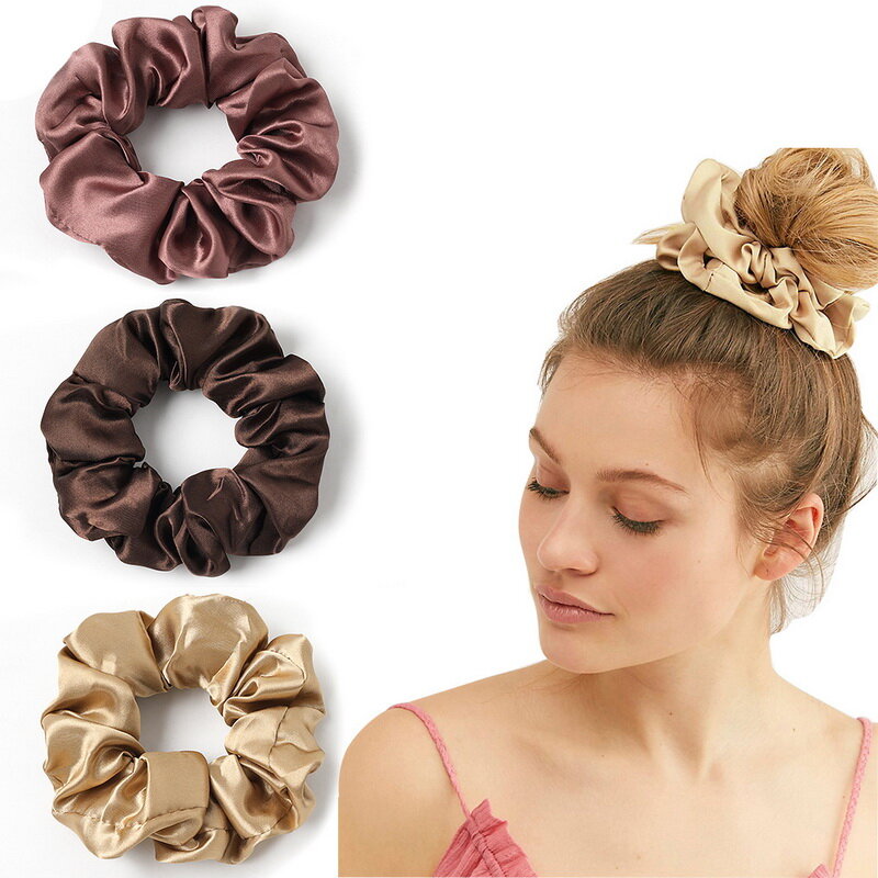 12Color Solid Vintage Satin Scrunchie Elastic Handmade Elastic Hair Bands Ponytail Holder Hair Ties Rubber Girl Hair Accessories