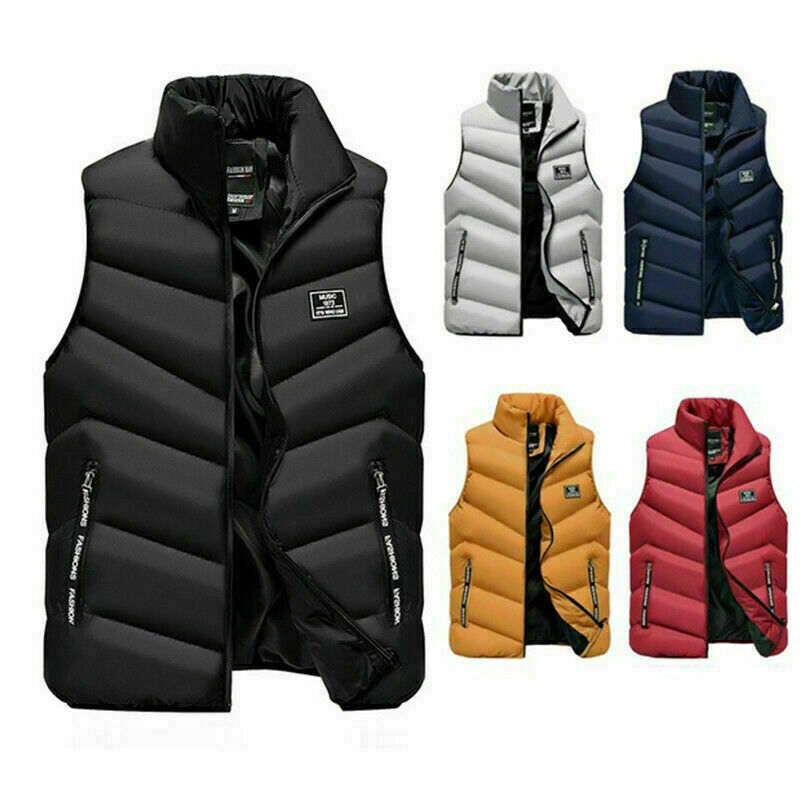Winter Vest Sleeveless Puffer Warm Outwear Zipper Padded Jacket Coat Men