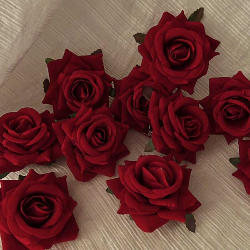 Заколки с красной розой, тканевые заколки для волос с розами, брошь, заколка с цветочным принтом, заколка с цветком