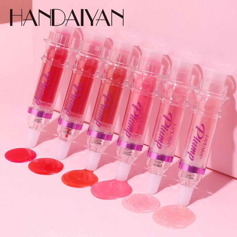 Handaiyan ลิปบูสเตอร์อวบสุดเซ็กซี่ลิปสติกนู้ดกากเพชรสีแดงแวววาวกันน้ำเครื่องสำอางน้ำมันให้ความชุ่มชื้น