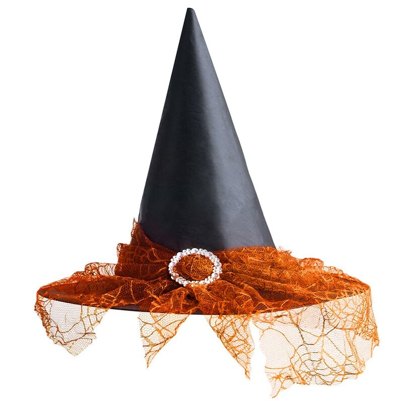 Chapéus de bruxa vintage para crianças e adultos, véus de renda, adereços Cosplay Halloween, acessórios para festas
