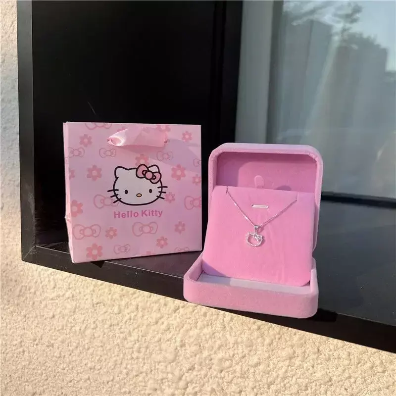 Kawaii Hello Kitty Sanrio Anime Crystal Pendant Necklaces Ladies Girl Simple White Zircon Elegant Necklace Women Jewelry Gift