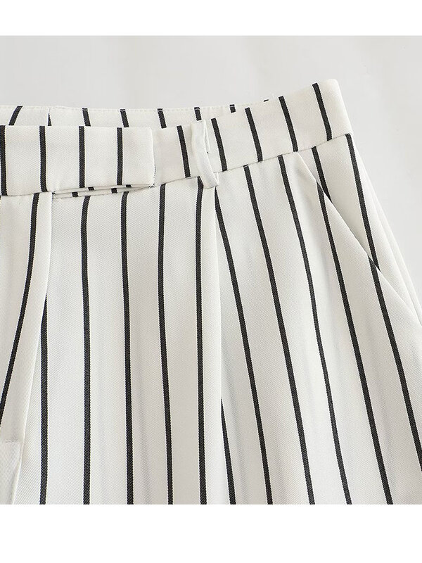 Kumsvag-pantalones de pierna ancha a rayas para mujer, pantalón informal holgado con botones, ropa elegante de calle OL, Primavera, 2023