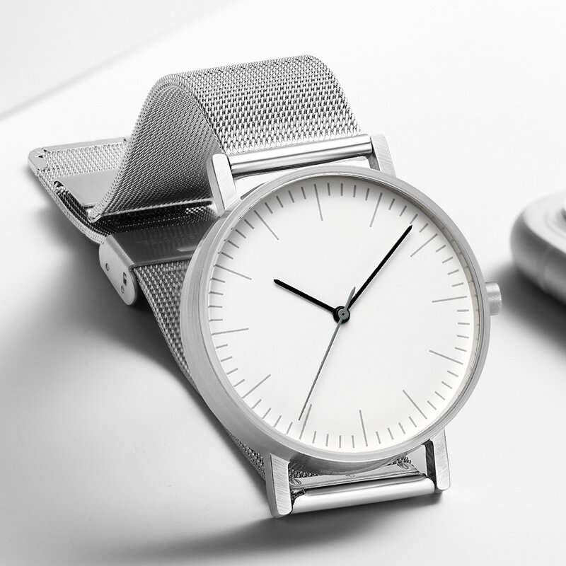 Jam tangan pria gaya minimalis jam tangan kulit Swiss Rhonda 763 gerakan Minimal 36mm baja tahan karat tali jam pasangan