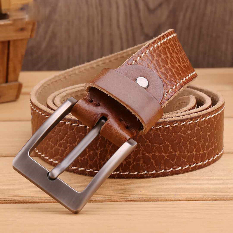 (Ta-weo) cinturón de cuero de vaca Retro para hombre, cinturones de hebilla de Pin de estilo vaquero occidental de alta calidad