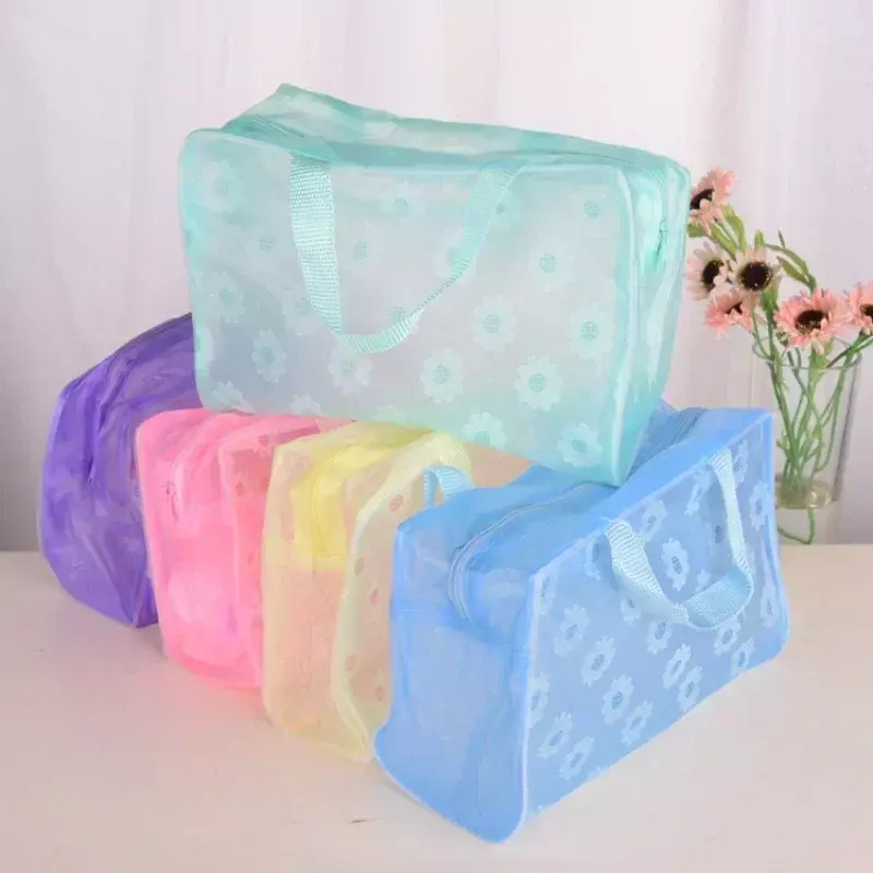 Borse per il trucco in PVC trasparente borsa per cosmetici impermeabile floreale da donna portatile borse per la conservazione della doccia da toilette per il lavaggio da viaggio