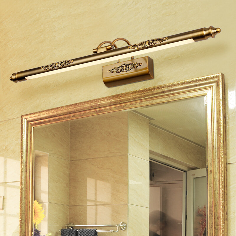 Lámpara de baño de bronce antiguo, montada en la pared, 8W, 50cm, IP44, resistente al agua, luz LED para espejo de hierro
