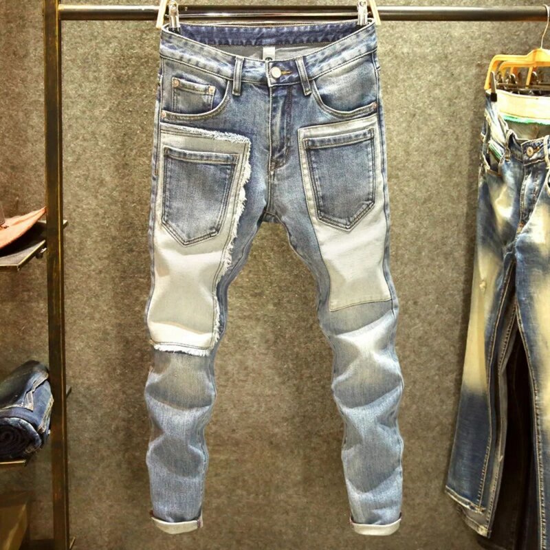 Мужские классические джинсы с дырками, в европейском и американском стиле