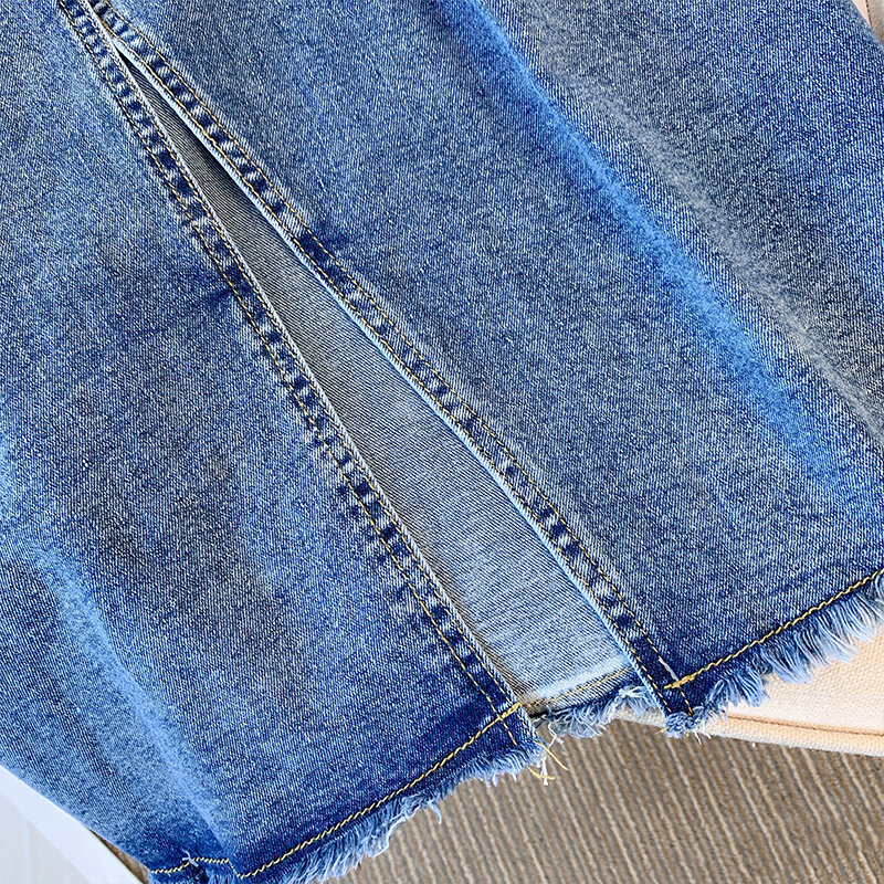 Женская Весенняя Повседневная джинсовая юбка размера плюс, черная, синяя юбка с разрезом, свободная Удобная Однотонная юбка для поездок с несколькими карманами