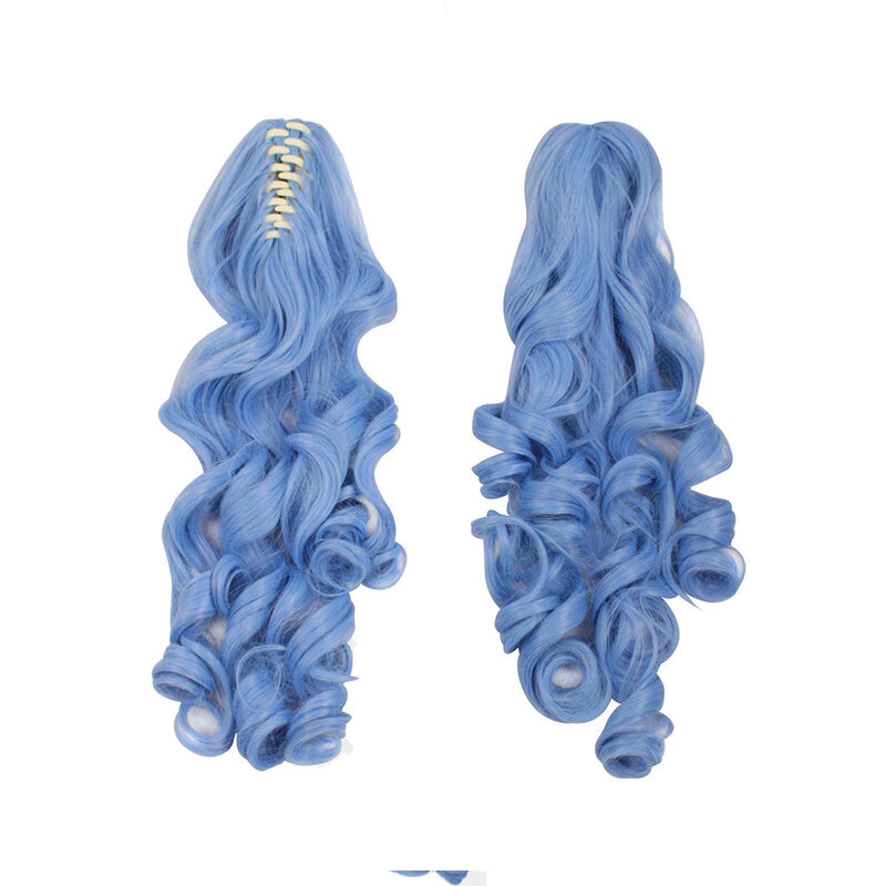 Cos peluca femenina larga y rizada Lolita Grip Double Ponytail Big Wave Light Blue Anime Full-Head