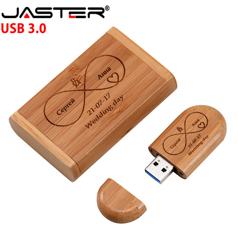 JASTER-Caixa De Madeira com Logotipo Livre, USB Flash Drive, Memory Stick de Alta Velocidade, Pen Drives, Presentes de Casamento, Disco U, 8GB, 4GB, 16GB, 32GB, 64GB, 3,0