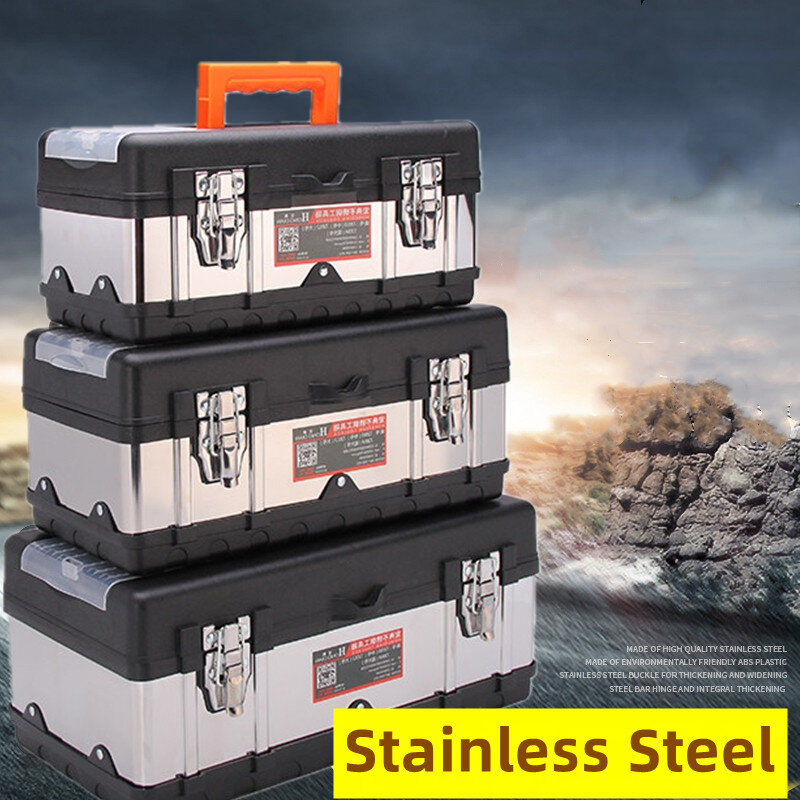 Toolbox Stainless Steel Tools Storage Box with Handle Tool Box Organizer Box Empty Large Extension Container Tool Organizer