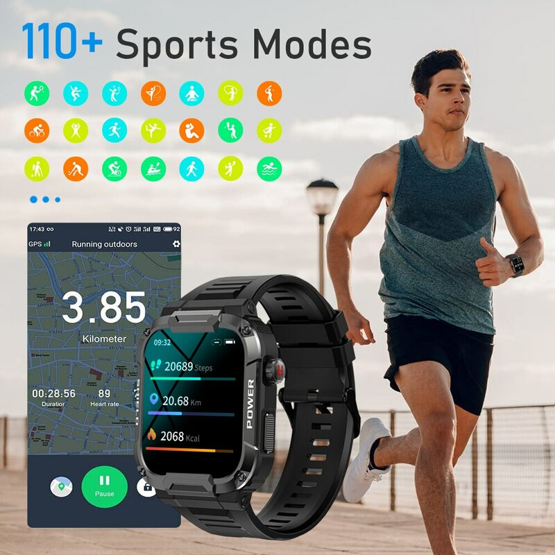 MELANDA 1.85 Outdoor wojskowy inteligentny zegarek mężczyźni połączenie Bluetooth Smartwatch dla androida IOS IP68 wodoodporne zegarki sportowe do fitnessu