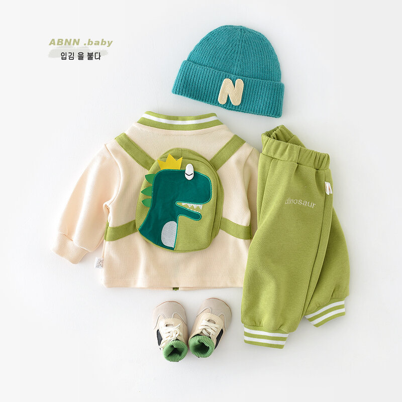 Комплекты одежды для новорожденных, осень 2023, куртка на молнии и штаны для маленьких мальчиков, комплект из двух предметов, милый костюм для маленьких девочек, одежда для младенцев из 2 предметов