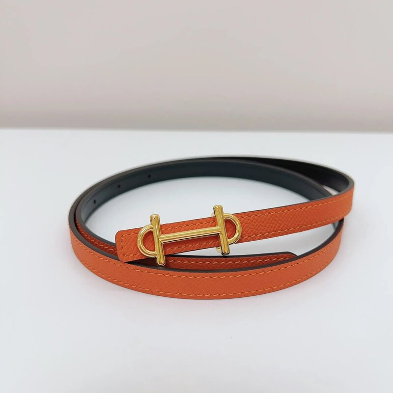 New Vintage Famous Genuine Leather Belt Double Sided Women Fashion High Quality Luxury Brand Small Belt with Jean Sweater Shirt