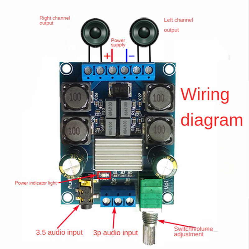 XY-502 Digital Power Amplifier 2-Channel Stereo High-Power 2X50W TPA3116D2 Subwoofer Audio Amplifier Board Module