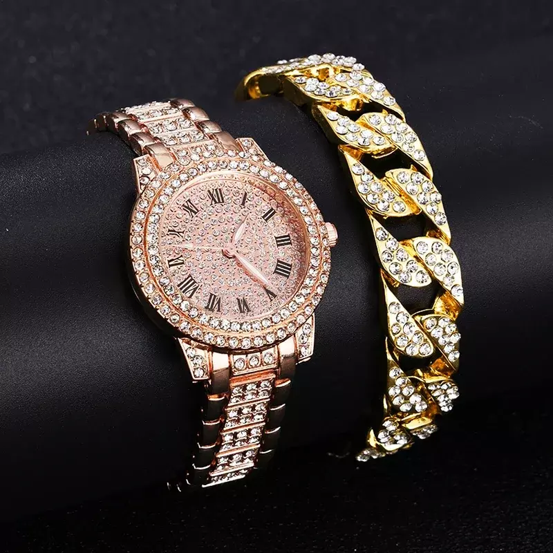 여성용 다이아몬드 골드 시계, 여성용 손목 시계, 럭셔리 브랜드, 라인석 팔찌 시계, 여성 Relogio Feminino