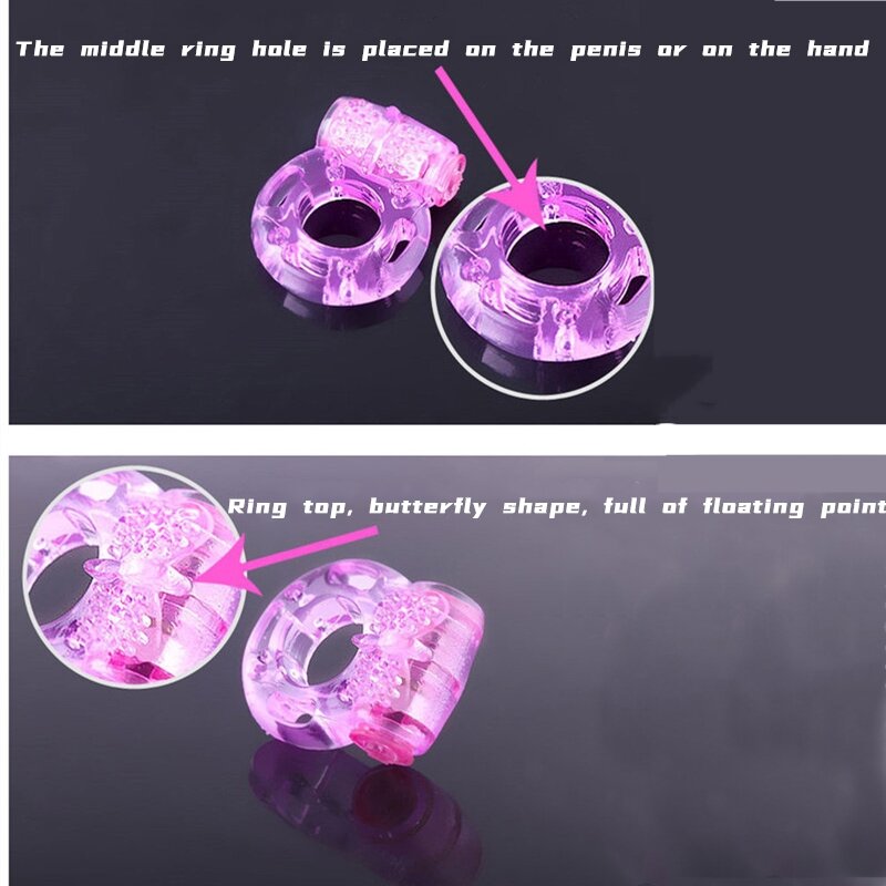 Anel de vibração de cristal anel de vibração de borboleta anel de pênis anel de vibração anel de vibração eletrônico anel de vibração do sexo adulto