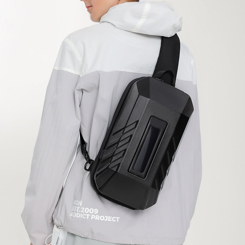 Ozuko Trend Brand Men's Bag Messenger Bag Large Capacity Smart LED Hard Shell Chest Bag Outdoor Sports Men's Crossbody Bag