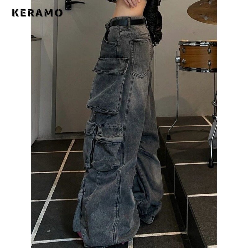 Amerikaanse Vintage Hoge Taille High Street Style Jeans Dames Casual 2000S Zakken Broek Baggy Y 2K Wiet Grunge Denim Broek