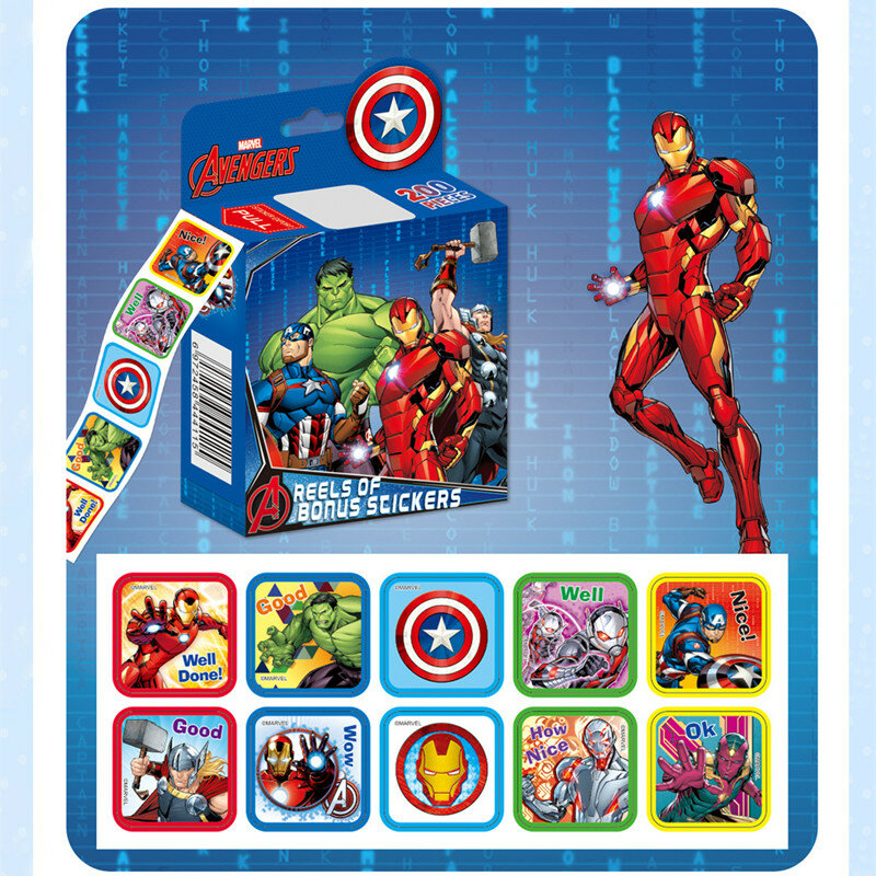 Stiker kartun Disney Super Hero, stiker tarik keluar lucu yang dapat dilepas untuk hadiah anak laki-laki 200 lembar/kotak