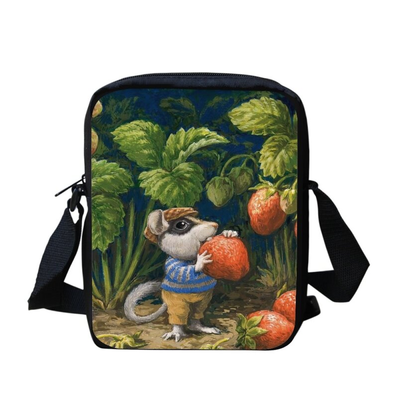 Cartoon Canvas Animal Pattern Print Kids Messenger Bag Adjustable Leisure Travel Shoulder Bag Daily Small Crossbody School Bag