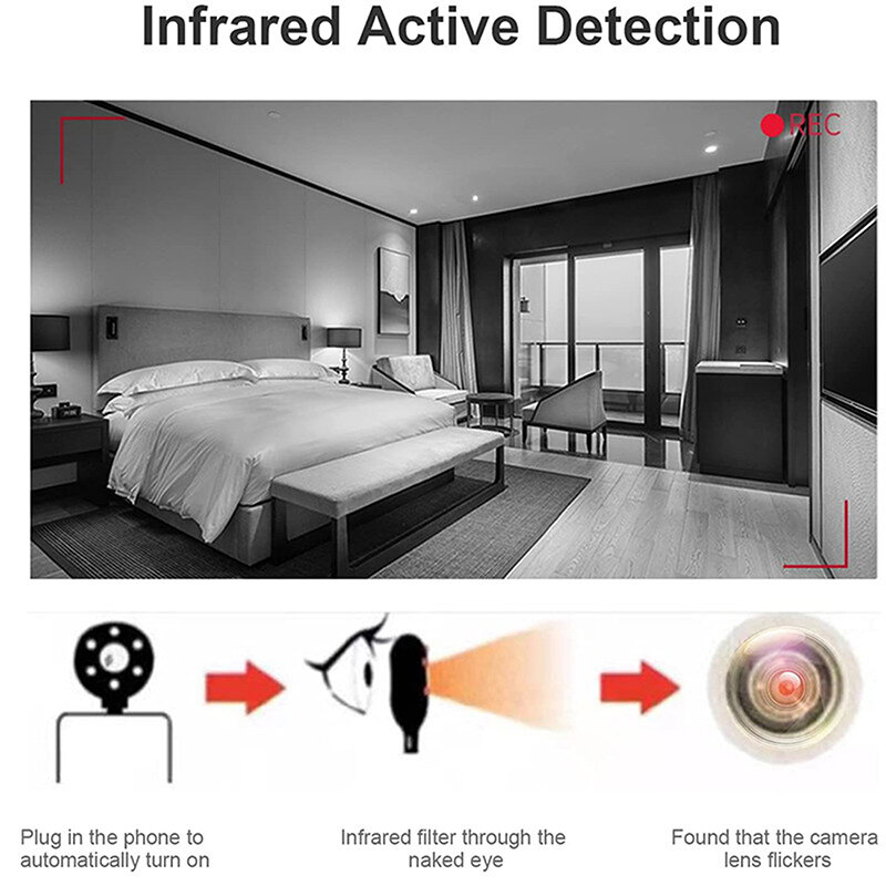 Detector de cámara antirrobo para viajes al aire libre, alarma LED IR, oculta, USB-C, 1 unidad