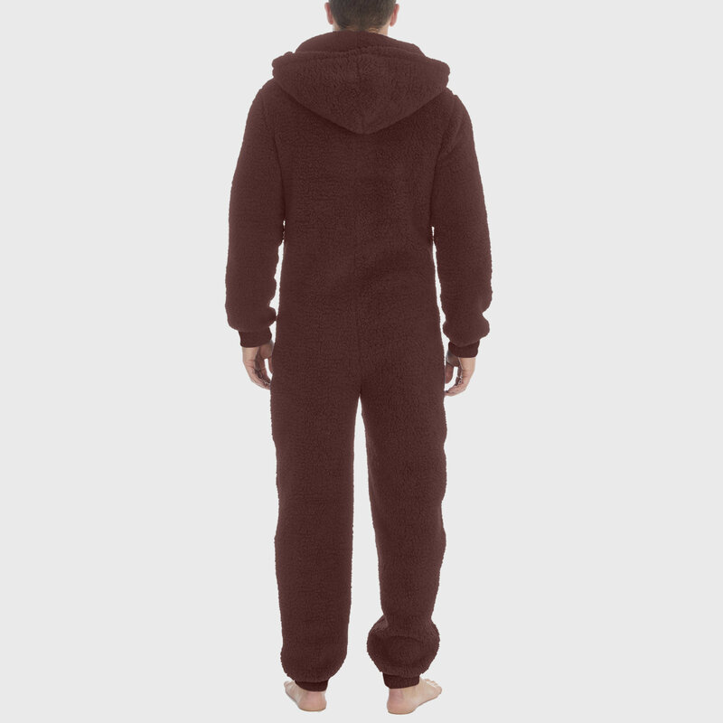メンズ人工ウール長袖パジャマ,単色,ルーズフィット,フード付き,カジュアル,冬に暖かい