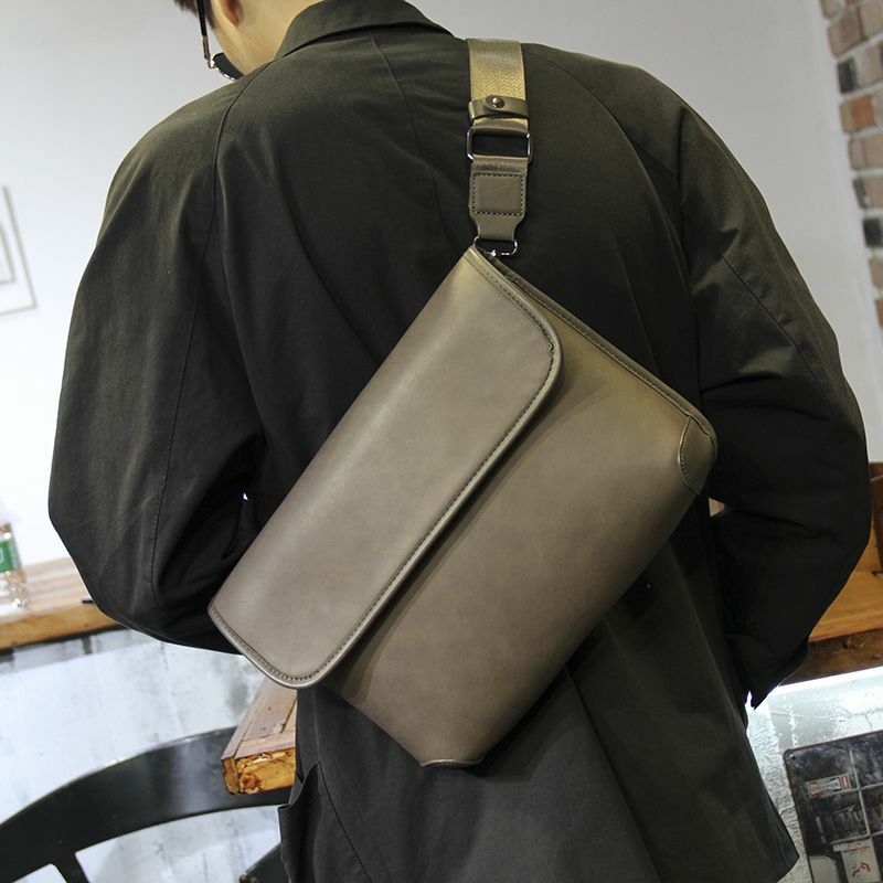 Fashion Plaid Men Crossbody Bags Vintage Leather Messenger Bag For Male Black Single Man Shoulder Bag Sling Backpack
