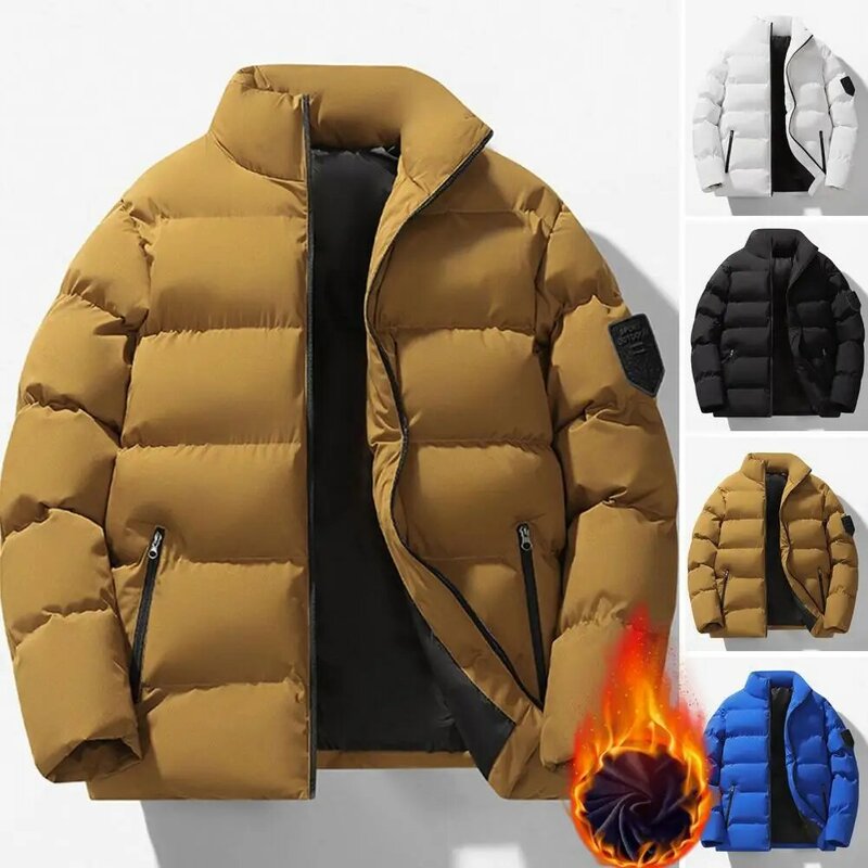 Manteau en coton coupe-vent pour couples, rembourrage optique, col montant, poches zippées pour le froid, long, hommes, hiver