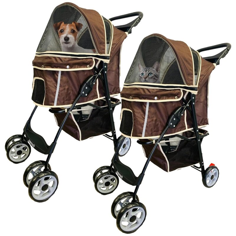 AmorosO-cochecito de 4 ruedas para mascotas, carrito de correr portátil para perros pequeños y medianos, gatos, portador de cachorros plegable de viaje
