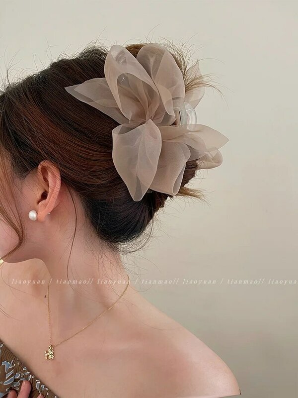 New Mesh Bow Grip Clip Female Ponytail Braid Hair Claw Clip Elegant Girl Hair Clip Hair Accessories Gift Headdress