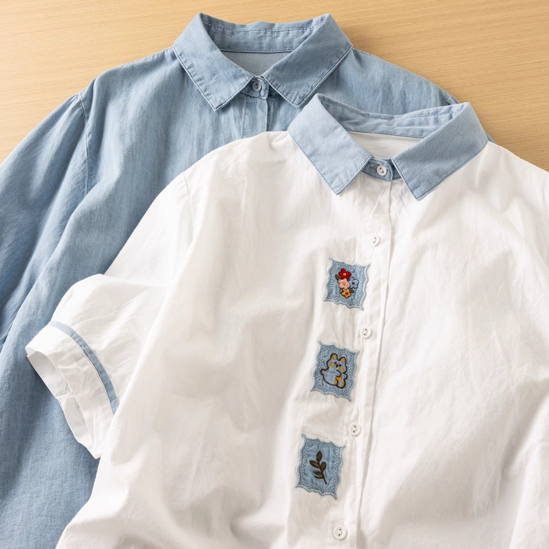 Blusas de Applique bordados à moda feminina, moda Harajuku, marca japonesa de roupas, camisas vintage
