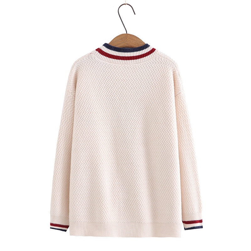 Plus Size Cardigan Women 2023 Spring Preppy Style Design Bear Embroidery Jumper V-Neck Long Sleeve Knit Sweater Curve Clothes